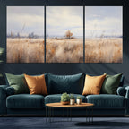 Golden Fields Wall Art Print Canvas | Serene Minimalist Landscape for Farmhouse Decor