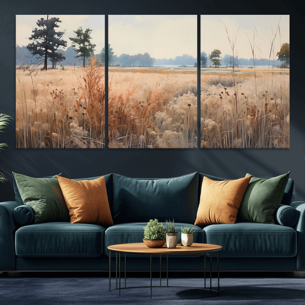 Golden Fields Canvas Wall Art Print | Serene Minimalist Landscape for Modern Decor