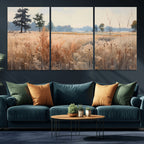 Golden Fields Canvas Wall Art Print | Serene Minimalist Landscape for Modern Decor