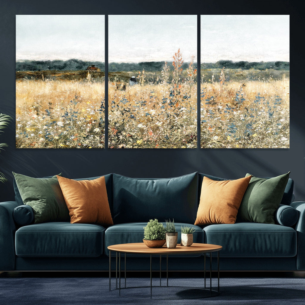 Wildflower Field Wall Art Canvas | Nature-Inspired Landscape Canvas Print for Living Room or Office