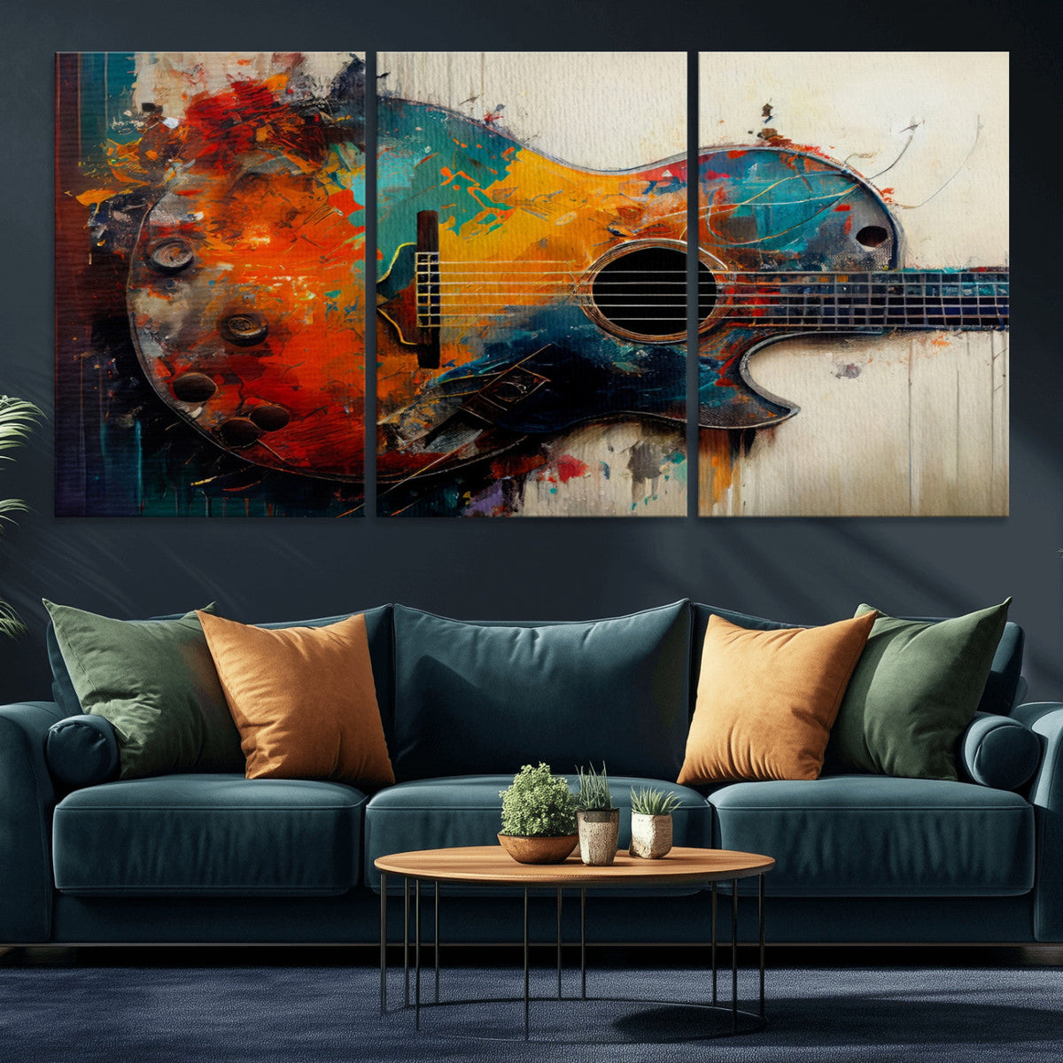 Abstract Guitar Wall Art Canvas | Vibrant Music-Inspired Art for Living Room or Studio