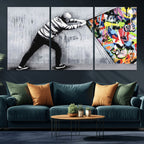 Banksy Art Behind the Curtain Street Wall Art Canvas Print | Urban Graffiti Style Wall Decor