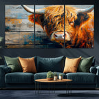 Highland Cow Abstract Canvas Wall Art, Bold Farmhouse Decor