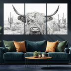 Rustic Charm, Cow Longhorn Black White Bighorn Wall Art