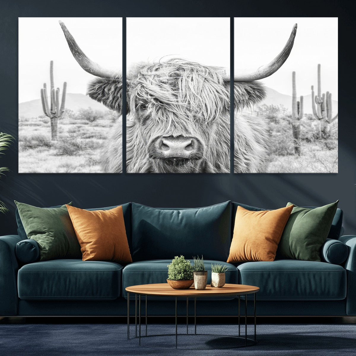 Rustic Charm, Cow Longhorn Black White Bighorn Wall Art
