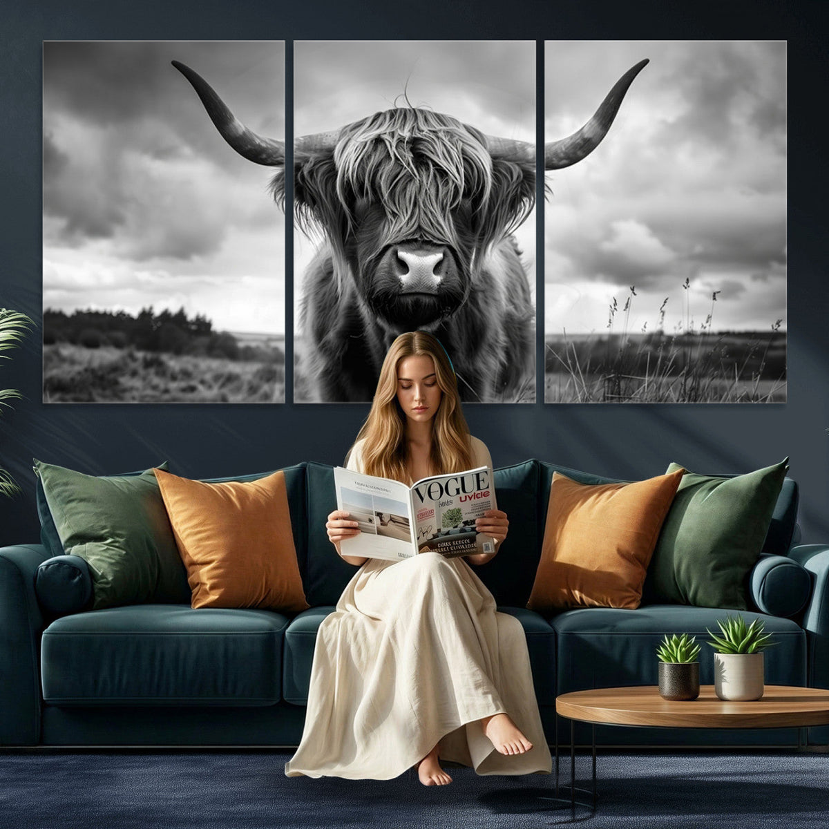 Scottish Cow Wall Art Canvas Print, Longhorn Wall Art