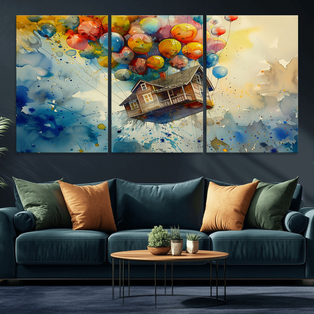 UP-Inspired Floating House with Balloons Canvas Art | Colorful Wall Decor