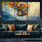 UP-Inspired Floating House with Balloons Canvas Art | Colorful Wall Decor