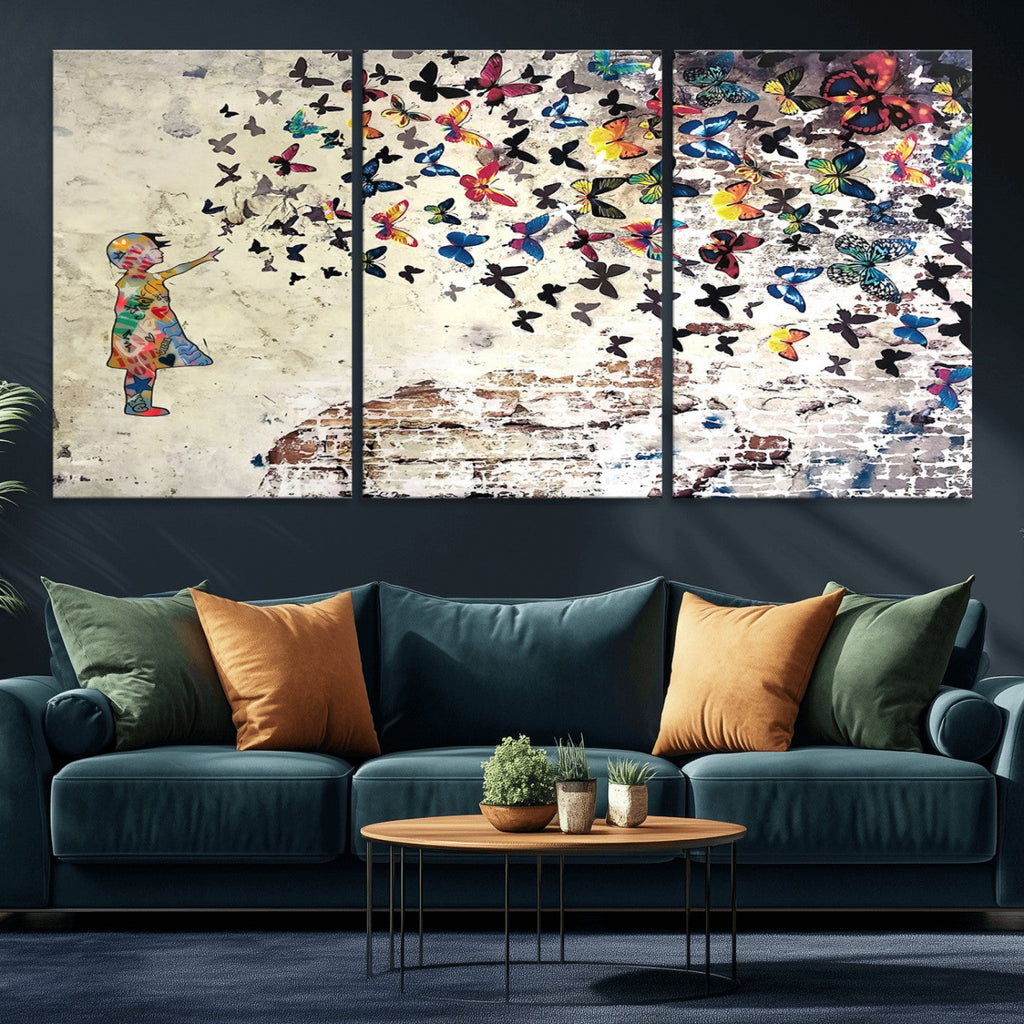 Banksy Wall Art - Banksy Girl Butterfly Graffiti Wall Art