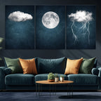 3 Piece Indigo Cloud Wall Art, Thunderstorm Moon Cloud Artwork