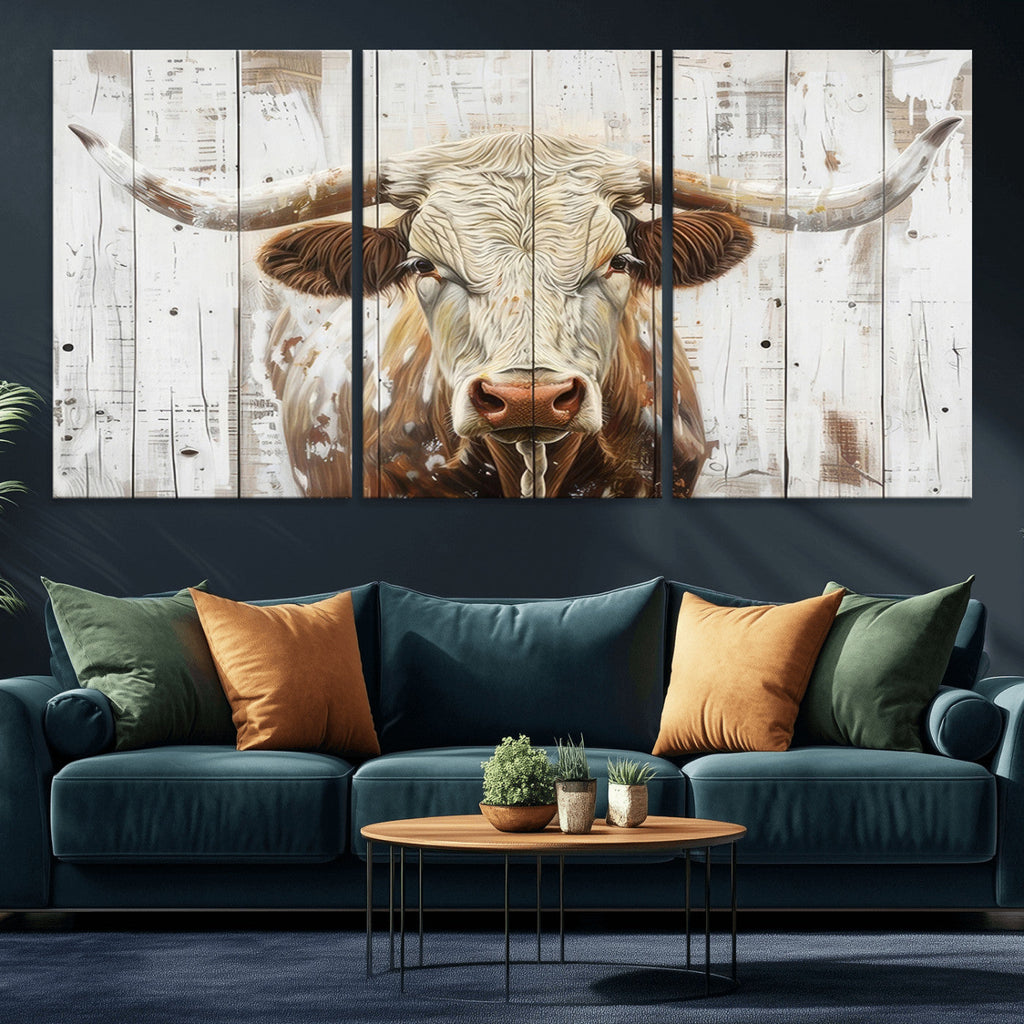 Rustic Longhorn Bull Wall Art Canvas Set