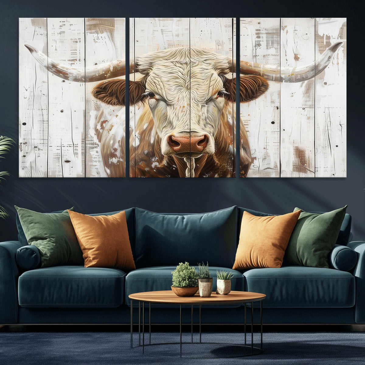 Rustic Longhorn Bull Wall Art Canvas Set
