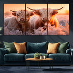 Highland Cows at Sunrise Wall Art Canvas Set