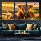 Scottish Cow and Baby Cow Canvas Wall Art Animal Print