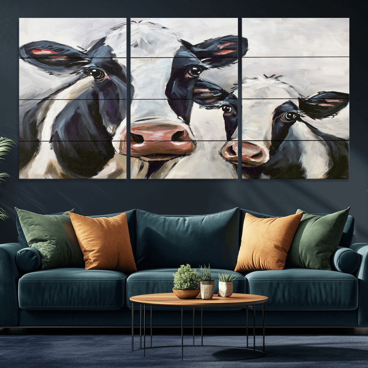 Vintage Baby and Mom Cattle Wall Art Canvas Print