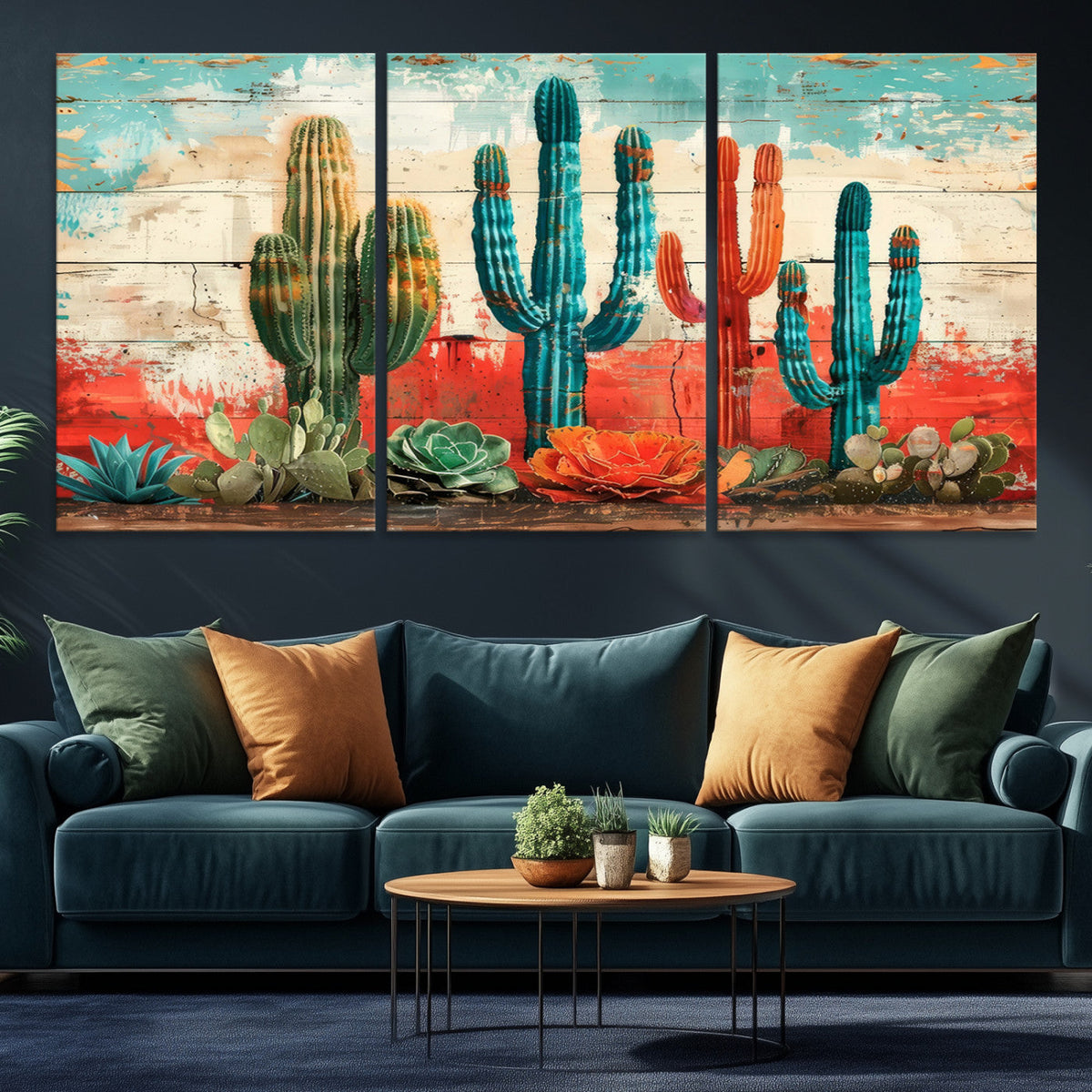 Colorful Cacti Wall Art | Framed Vibrant Succulent Canvas