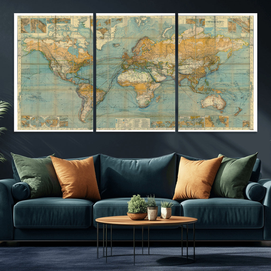 Push Pin World Map Canvas Print | Travel Tracker Wall Art for Couples