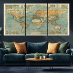 Push Pin World Map Canvas Print | Travel Tracker Wall Art for Couples