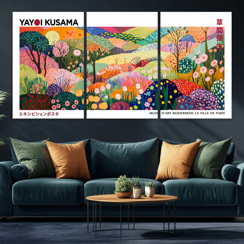 Framed Yayoi Kusama 1986 Wall Art Print | Japanese Wabi Sabi Vibrant Abstract Landscape Canvas