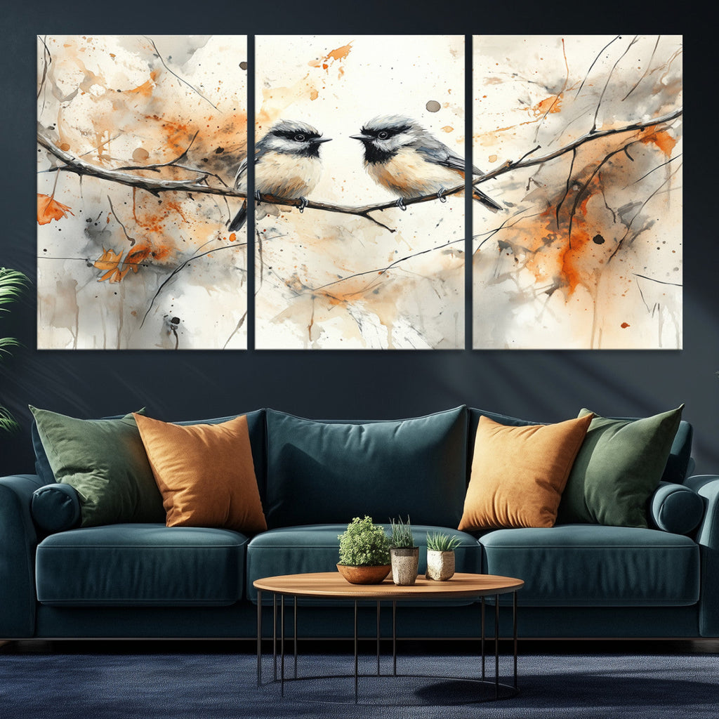 Beautiful Birds Wall Art | Framed Watercolor Branch Canvas