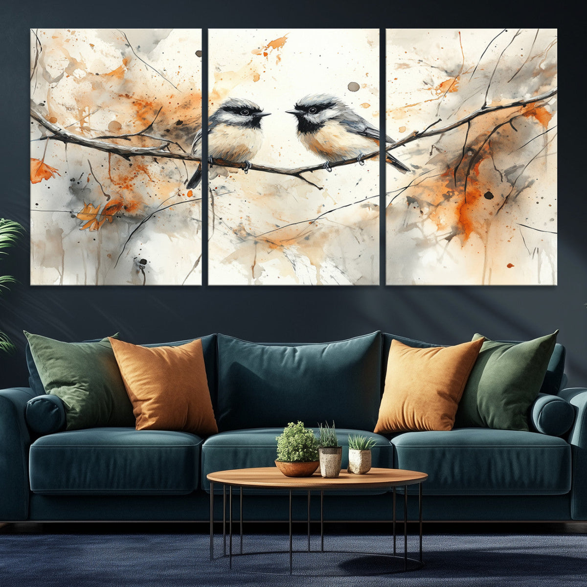 Beautiful Birds Wall Art | Framed Watercolor Branch Canvas
