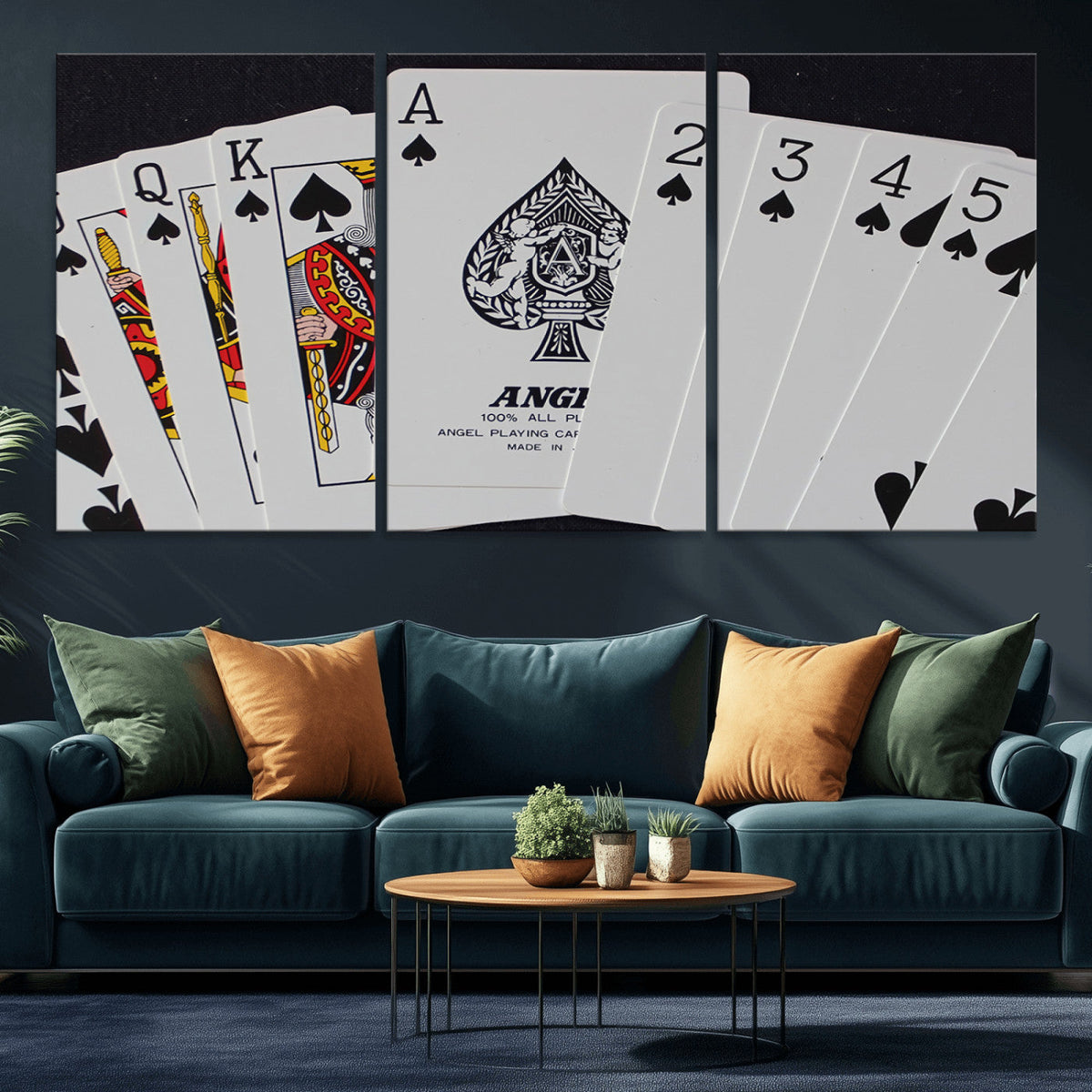 Poker Wall Art - Playing Cards Canvas Wall Art Print - Ace of Spades and Royal Flush Design
