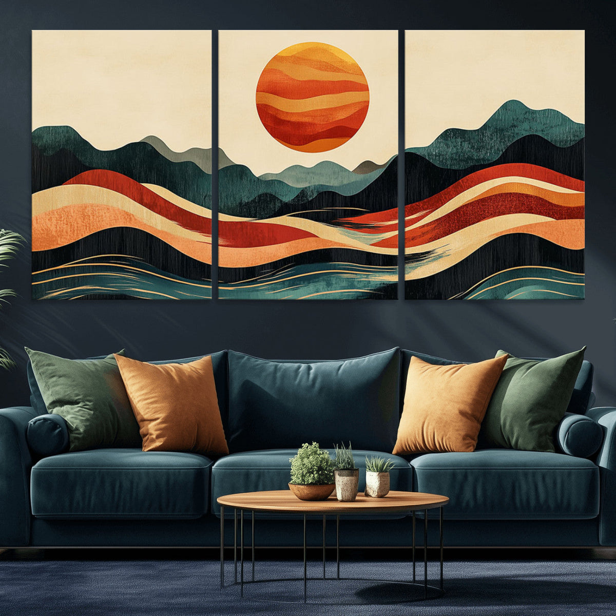Mountain Triptych Wall Art Canvas Print | Western Boho Pine Tree Nature Print