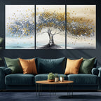 Golden and Silver Tree Wall Art | Framed Elegant Leaves Canvas