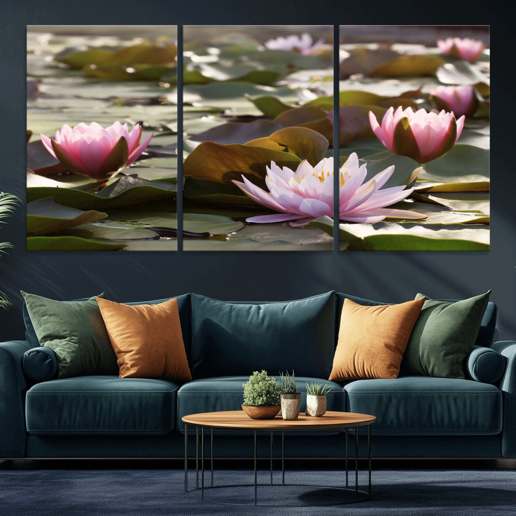 Lotus Flower Wall Art Canvas Print, Water Lily Large Wall Art for Yoga Room Decor