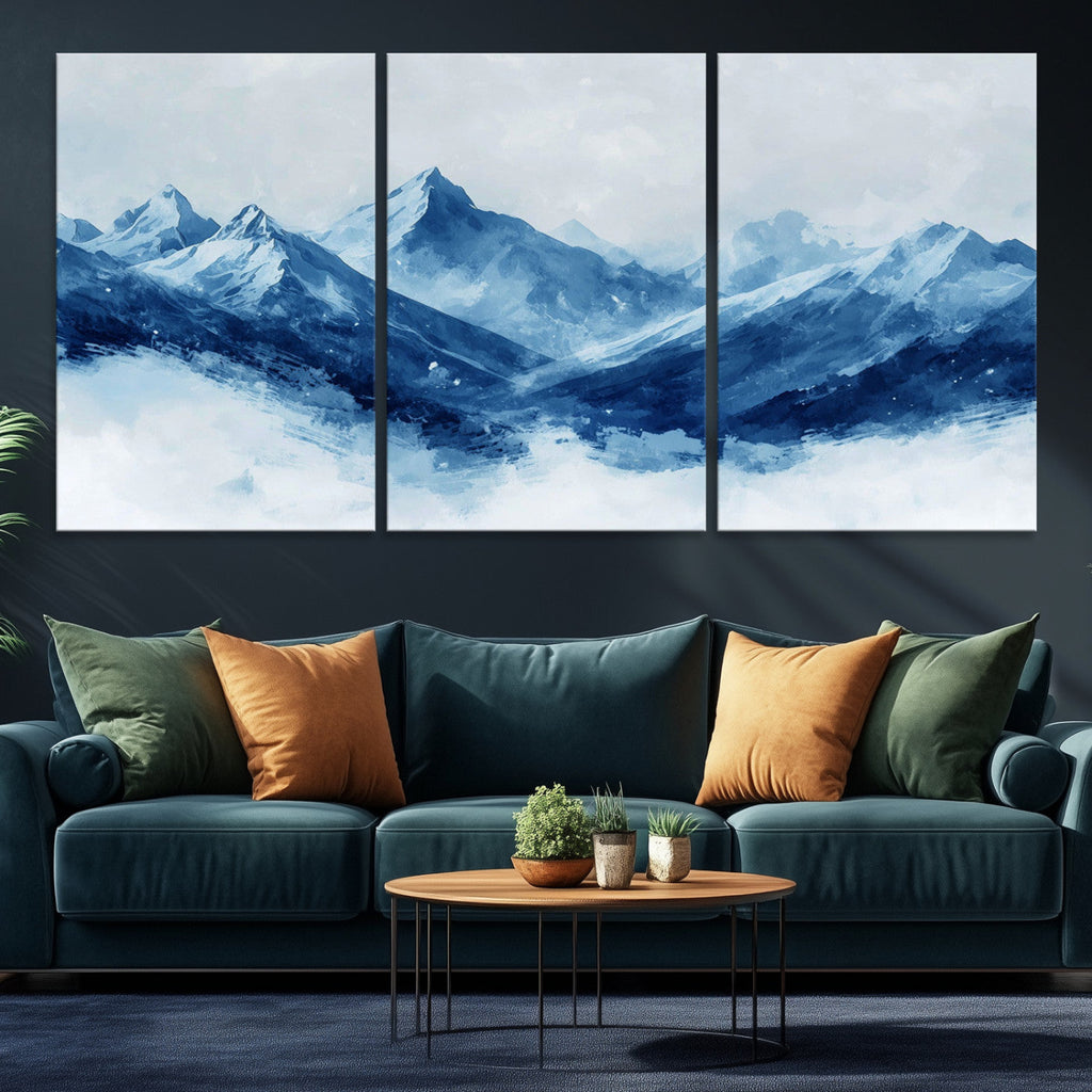 Blue Mountains Wall Art | Framed Snowy Range Canvas Artwork