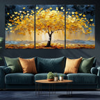 Golden Tree Wall Art | Framed Autumn Leaves Canvas Artwork
