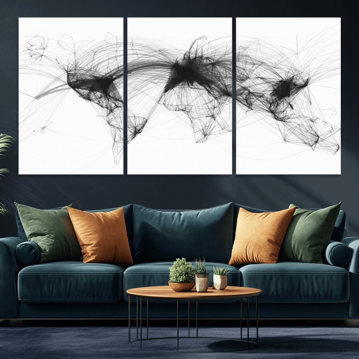 Flight Routes Air Traffic Map Canvas Wall Art, World Flight Routes Print