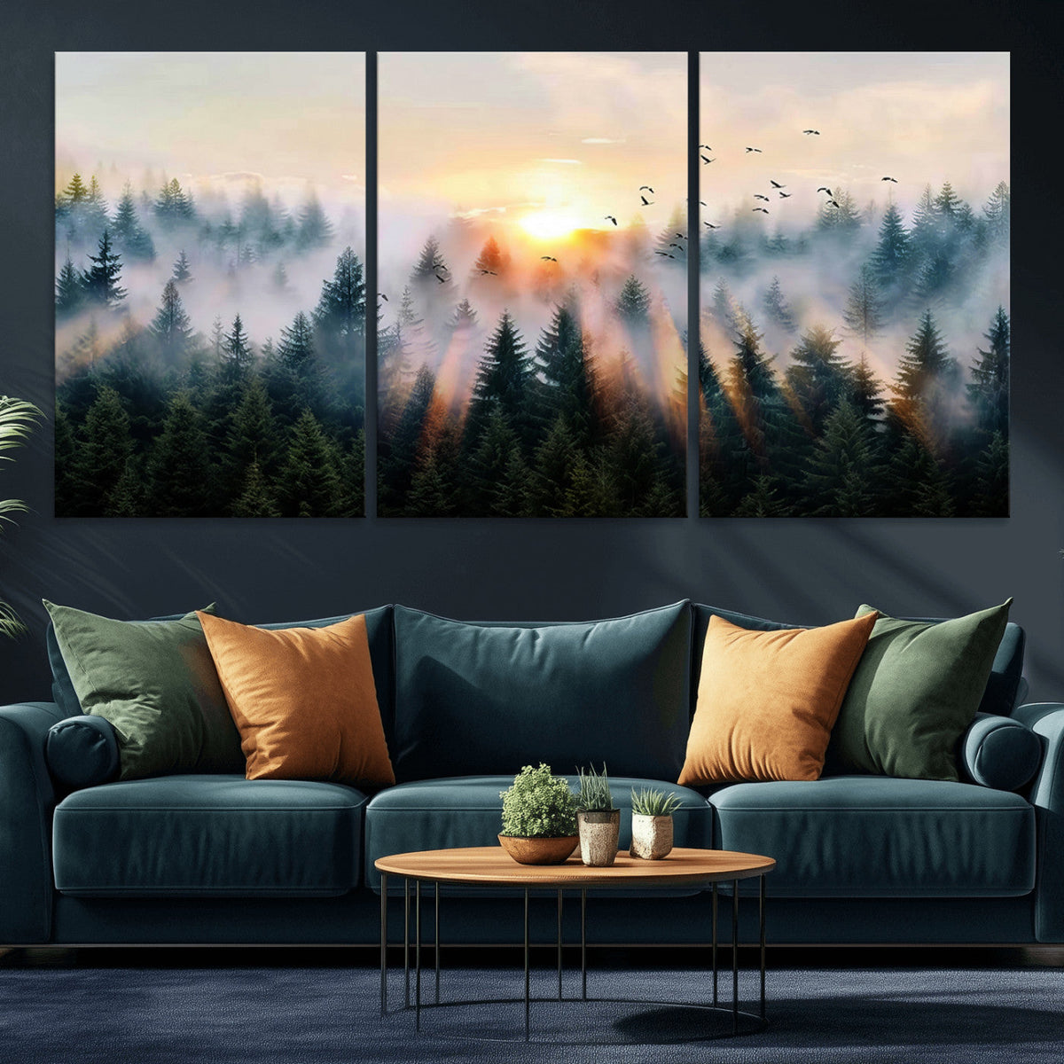 Abstract Forest Wall Art, Serene Nature Canvas Print with Misty Forest Design for Modern Home Decor