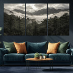 Moody Forest Wall Art | Framed Mountain Fog Canvas Artwork