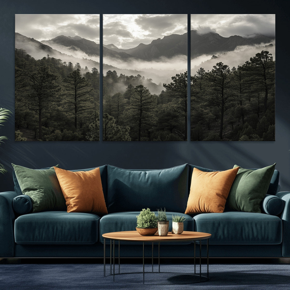 Moody Forest Wall Art | Framed Mountain Fog Canvas Artwork