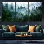 Misty Forest Wall Art Canvas Print | Framed Foggy Mountain Landscape