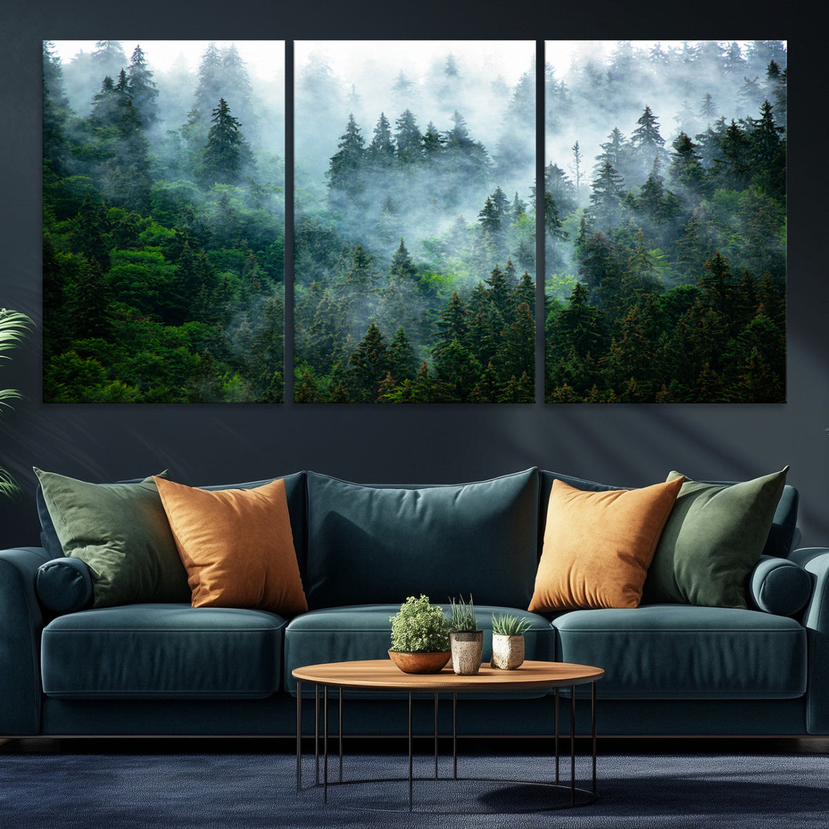Misty Forest Wall Art Canvas Print | Framed Foggy Mountain Landscape