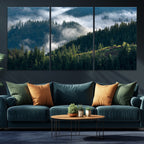 Misty Forest Wall Art Canvas Print | Pine Hills with Foggy Trees