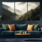 Misty Valley Wall Art Canvas Print | Foggy Forest and Pine Trees
