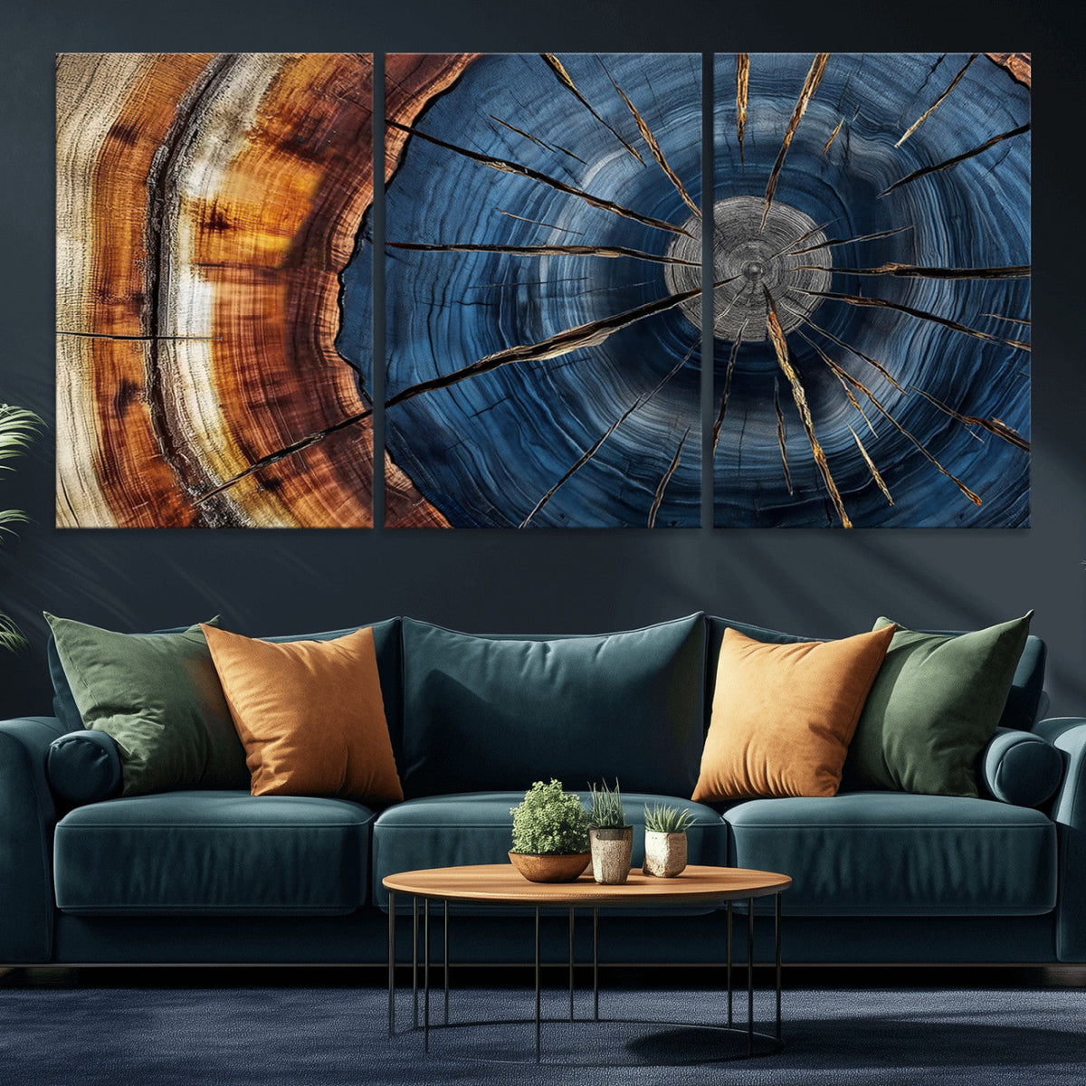 Framed Abstract Tree Ring Wall Art Print, Natural Rustic Wood Grain Canvas Print