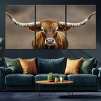 Texas Longhorn Wall Art Canvas Print | Rustic Brown Bull Western Decor
