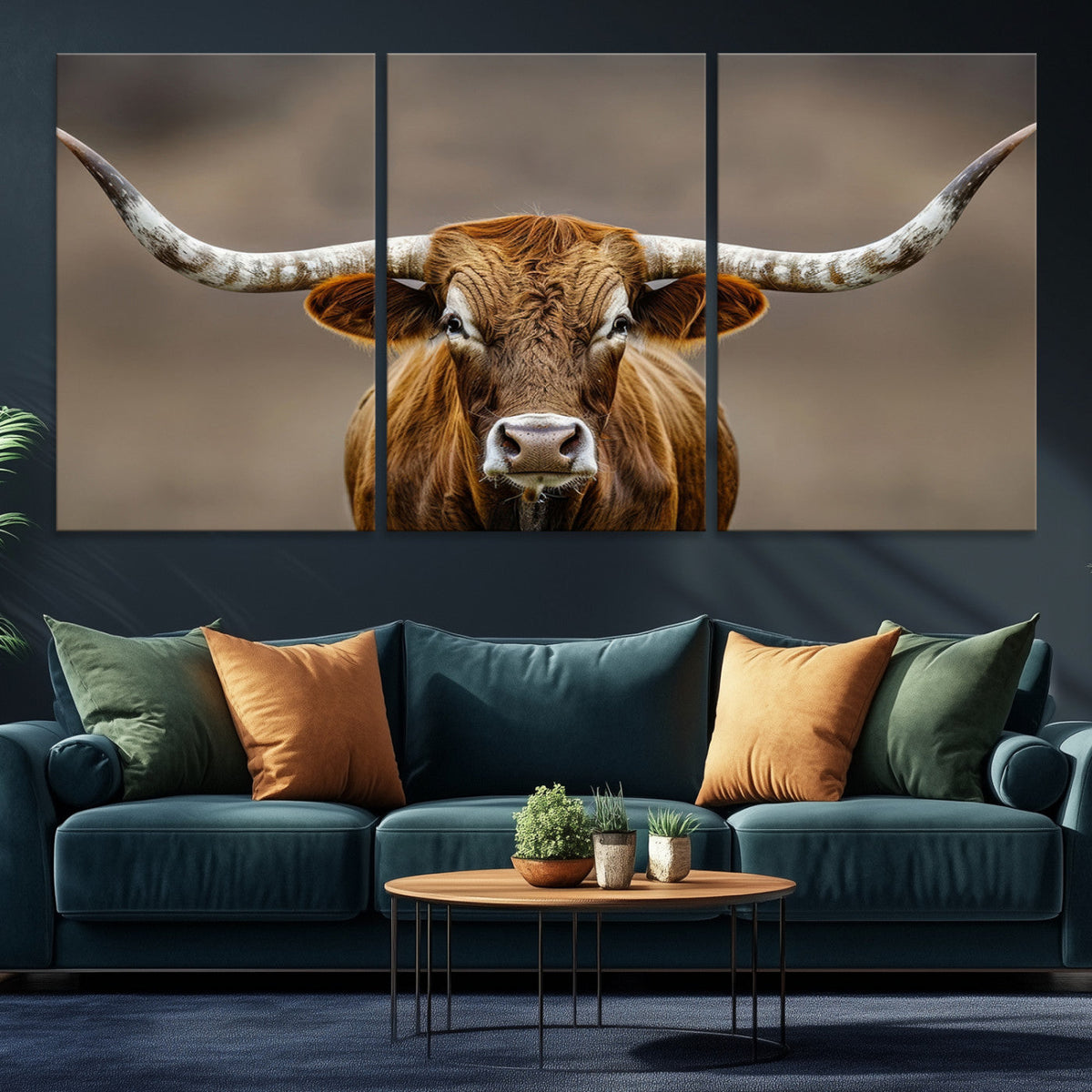Texas Longhorn Wall Art Canvas Print | Rustic Brown Bull Western Decor