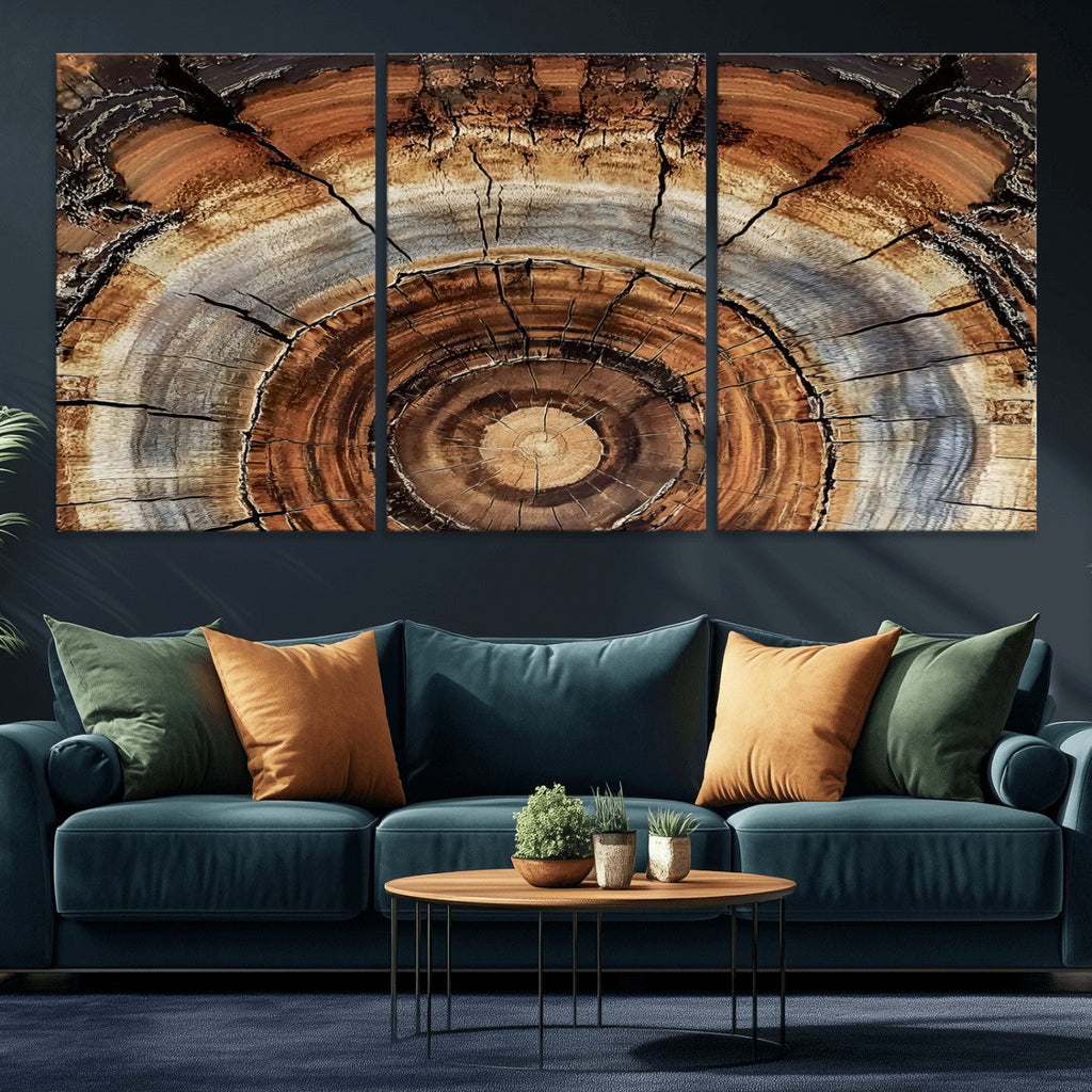 Tree Rings Wall Art Canvas Print, Rustic Wood Grain