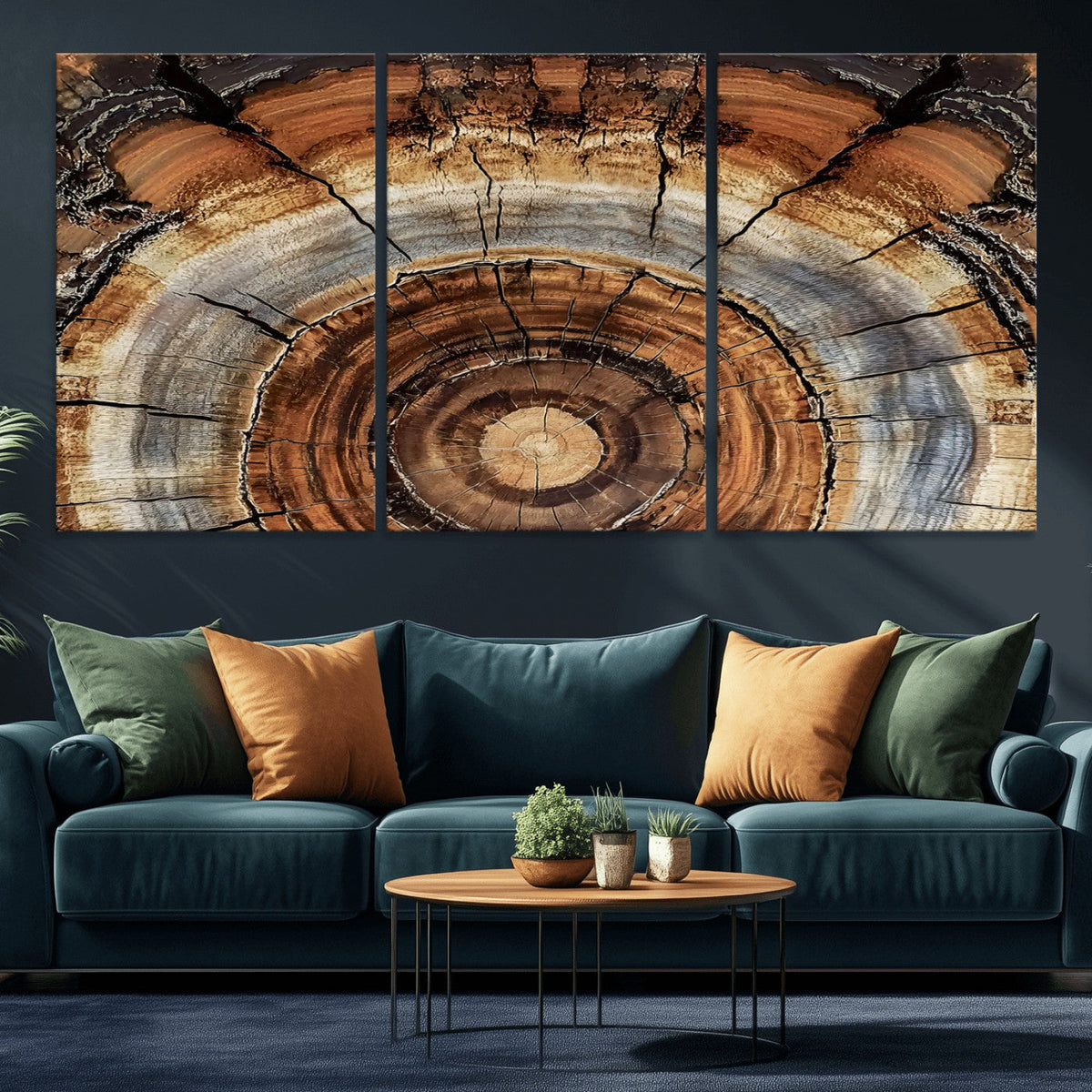 Tree Rings Wall Art Canvas Print, Rustic Wood Grain