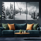 Snowy Pines Wall Art Canvas Print | Ski Lift in a Winter Forest