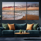 Ocean Sunset Wall Art Canvas Print | Sandy Shore and Gentle Waves