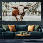 Texas Longhorn Wall Art Canvas Print | Framed Spotted Brown and White Bull