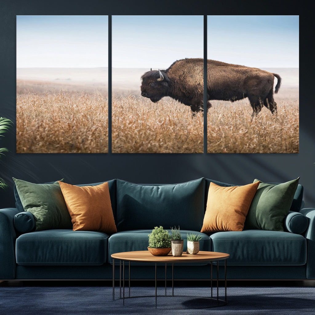 Wild Bison Wall Art | Framed Prairie Landscape Canvas