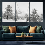Ski Lift Wall Art | Framed Snowy Mountain Canvas Artwork
