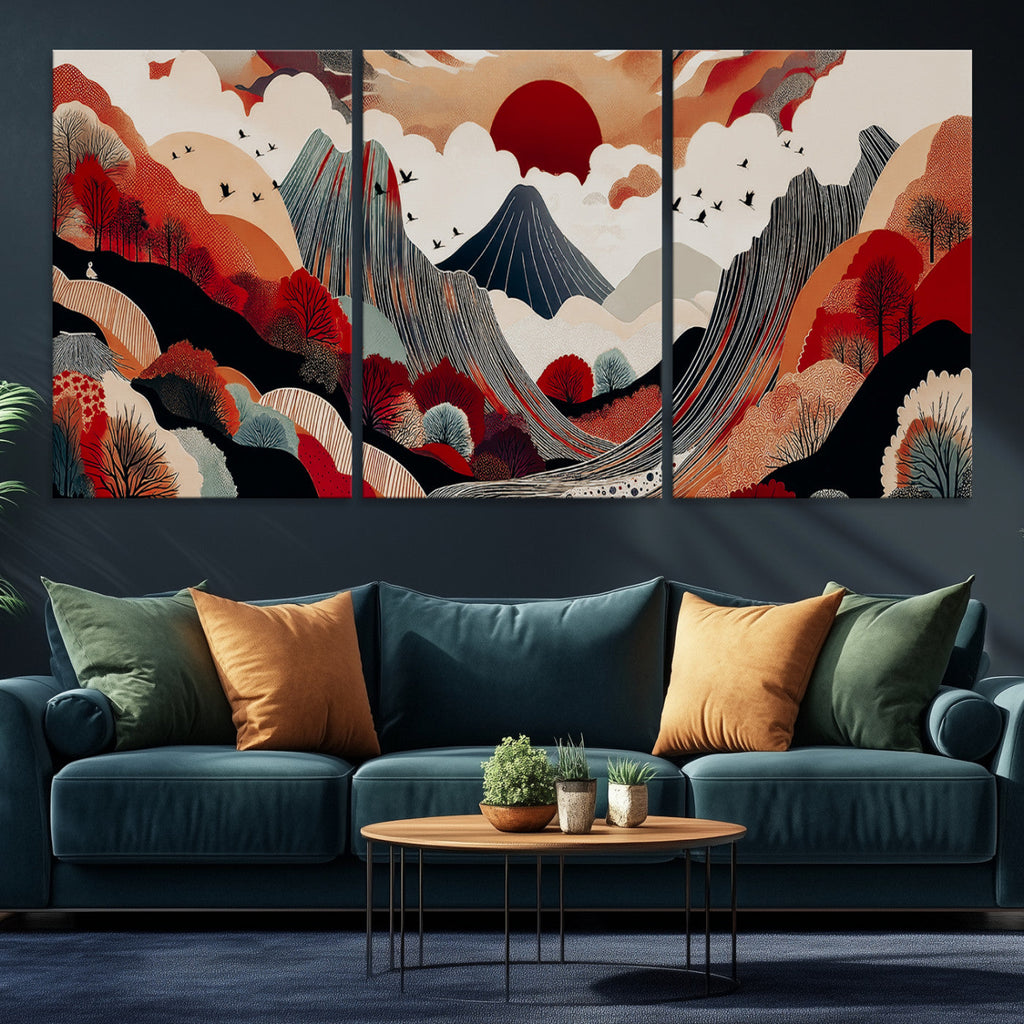 Abstract Mountain Wall Art | Framed Vibrant Landscape Canvas